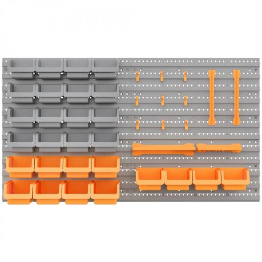 Estantería de Pared para Herramientas 95x54 cm con 28 Cajas Apilables y Diferentes Ganchos Gris y Naranja [5]