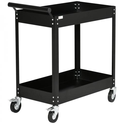 Carro de Herramientas de 2 Niveles Carro de Taller con Ruedas de Acero para Garaje Carga 150 kg 84,5x38x84 cm Negro [3]