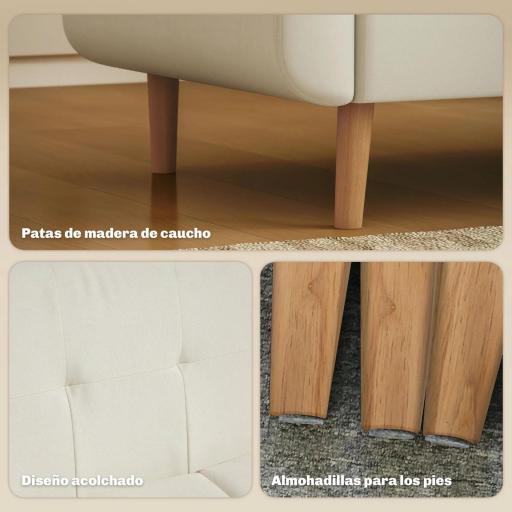 Sofá de 2 Plazas Tapizado en Lino con Reposabrazos y Patas de Madera Carga 250 kg para Dormitorio Oficina Crema [8]