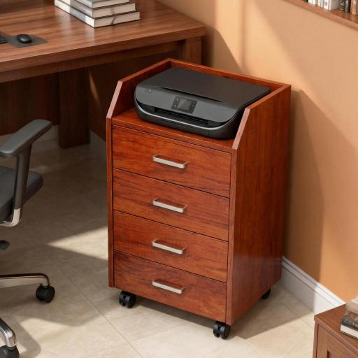 Cajonera de Escritorio con Ruedas Cajonera de Oficina con 4 Cajones Archivador Móvil para Estudio 40x36x65 cm Marrón [2]