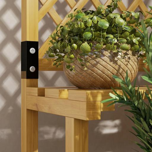 Soporte para Plantas de Madera Estantería para Plantas de 2 Niveles con Enrejado para Jardín Patio Terraza Natural [7]