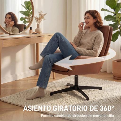 Butaca de Salón Tapizado en PU Sillón Lectura con Asiento Acolchado Reposabrazos Patas Metálicas Marrón [4]