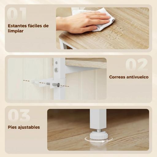 Estantería de Cocina Soporte de Microondas con Estantes y 6 Ganchos para Espacios Reducidos 80x40x181 cm Roble [7]