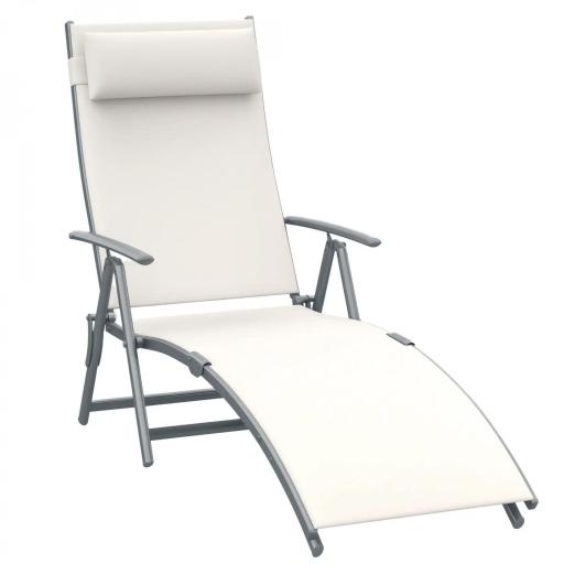 Tumbona de Jardín Plegable con Respaldo Ajustable en 7 Niveles Almohada y Reposabrazos 137x63,5x100,5 cm Beige [9]