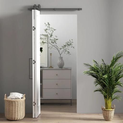 Puerta Plegable Corredera con Herrajes Acabado Personalizable Tirador Fácil Montaje 90x210 cm Blanco [9]