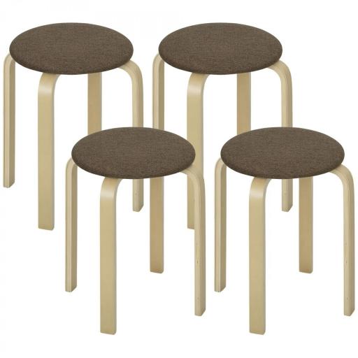 Juego de 4 Taburetes Redondos de Madera Apilables con Asiento Acolchado para Cocina Comedor Dormitorio Marrón [9]