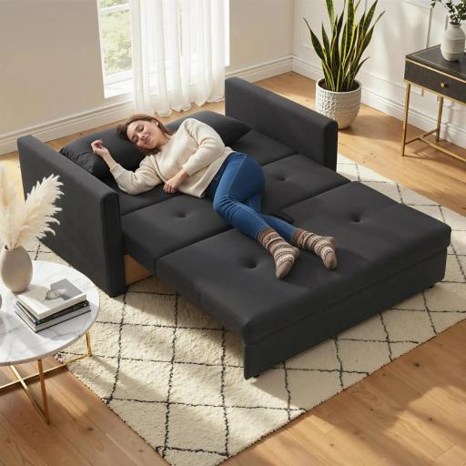 Sofá Cama de 2 Plazas Sofá Cama Tapizado en Poli Algodón con 2 Cojines Desmontables y Espacio de Almacenamiento Sofá Doble para Salón Oficina 152x101x81 cm Gris Carbón [7]