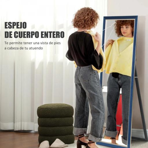 Espejo de Cuerpo Entero 150x50 cm con Marco en Terciopelo y Soporte para Salón Dormitorio Azul [4]