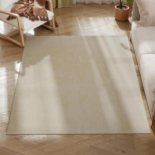 Alfombra Salón 120x160 cm Lavable en Lavadora Pelo Largo Estilo Moderno Tapete para Sala de Estar Dormitorio Crema [3]
