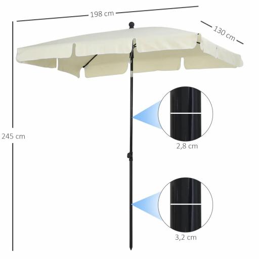 Sombrilla de Terraza de Aluminio 198x130x245 cm Parasol de Jardín Rectangular con Función de Inclinación Beige [1]