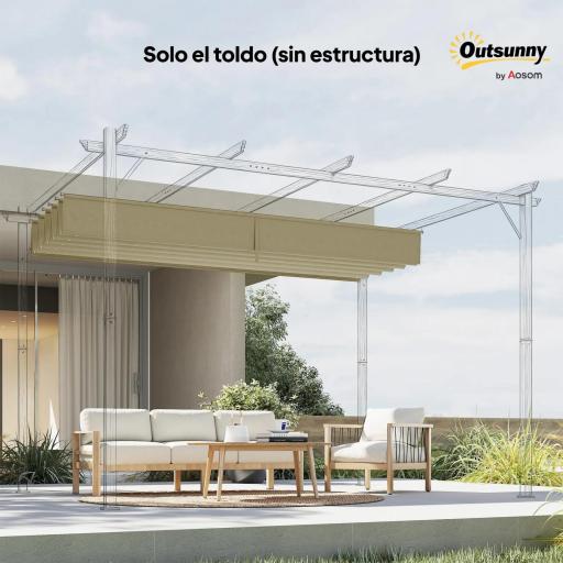 Techo de Repuesto Retráctil 3,5x2,6 m para Marco de 4x3 m Toldo de Tela Solo para Cenador Jardín con 10 Orificios Beige [1]