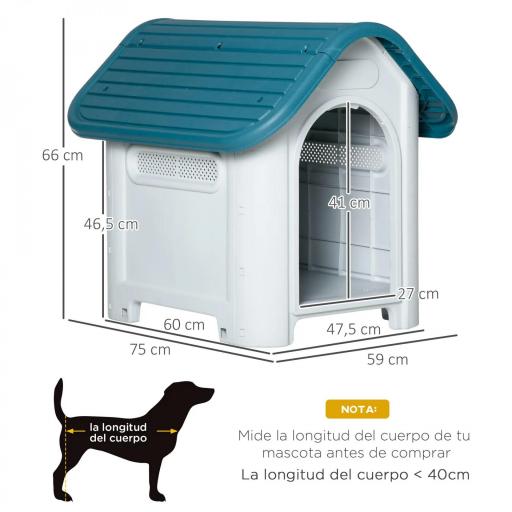Caseta para Perros Mini para Uso Interior y Exterior con respiraderos Estilo Cabaña Resistente 59x75x66 cm Azul y Gris [1]