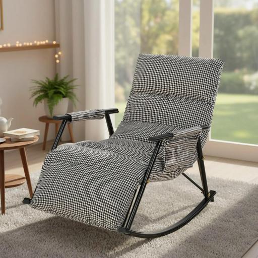 Silla Mecedora con Respaldo y Reposapiés Ajustables Mecedora Sillón Balancín Tapizado en Lino 62x100x89 cm Negro [3]