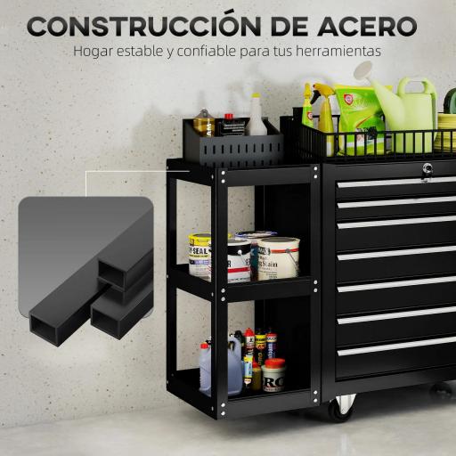 Carro de Herramientas con 7 Cajones Estantería de 3 Niveles Desmontable Sistema de Cierre Central Asa Negro [2]