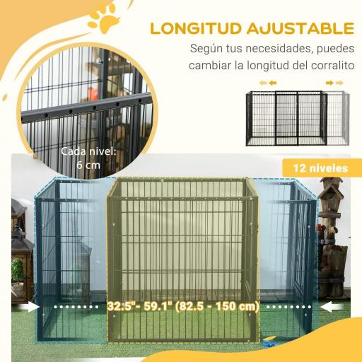 Parque para Perros de 6 Paneles Ajustable Valla Metálica para Mascotas con Marco de Acero 82,5-150x79x81 cm Negro [5]