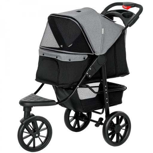 Carrito para Perros con 3 Ruedas Ventanas de Malla Cesta de Almacenaje y Correas de Seguridad 109,5x57,5x106,5 cm Gris [8]