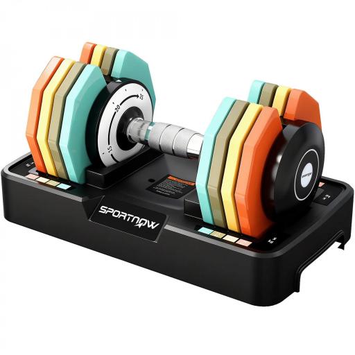 Mancuerna Ajustable 5 en 1 de 5 a 25 kg con Base de Almacenamiento y Mango Antideslizante para Casa Gimnasio Multicolor [7]