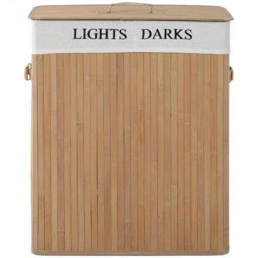 Cesta para Ropa Sucia de Bambú de Capacidad 100L con Tapa y Bolsa de Tela de 2 Compartimentos 52x32 x63 cm Bambú [3]