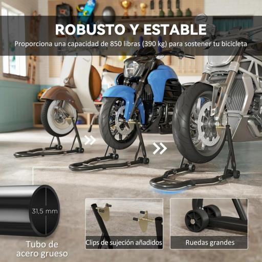 Caballete de Moto Carga 390 kg Soporte Delantero y Trasera Universal Elevador de Moto de Acero con Ruedas Negro [5]