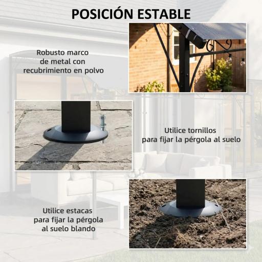 Pérgola de Pared 2,8x3,8 m con Techo Inclinado Orificios de Drenaje y Estructura Metálica Gris [4]