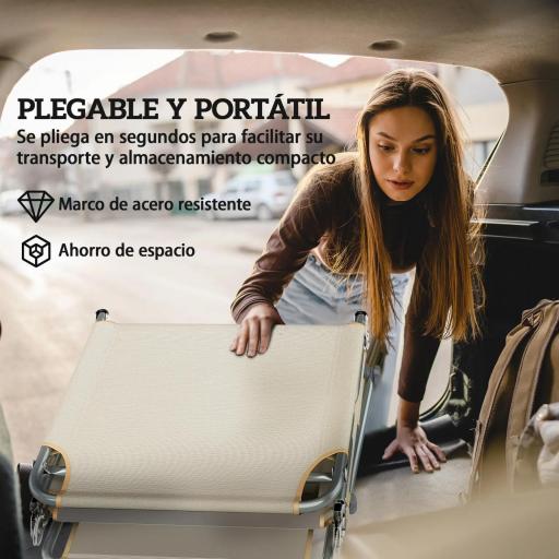 Set de 2 Tumbonas Plegables Reclinables con Dosel 360° Orificio Facial Bolsillo Lateral y Textilene 550 g/m² Beige [5]