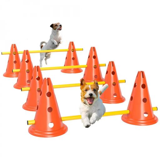 Juego de Agilidad para Perros Vallas de Obstáculos de Entrenamiento de Coordinación 8 Conos 8 Barras Bolsa [9]