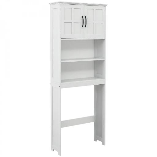Mueble sobre Inodoro con 2 Puertas Estantes Abiertos y Estante Ajustable Mueble para Baño 66x23x178 cm Blanco [9]