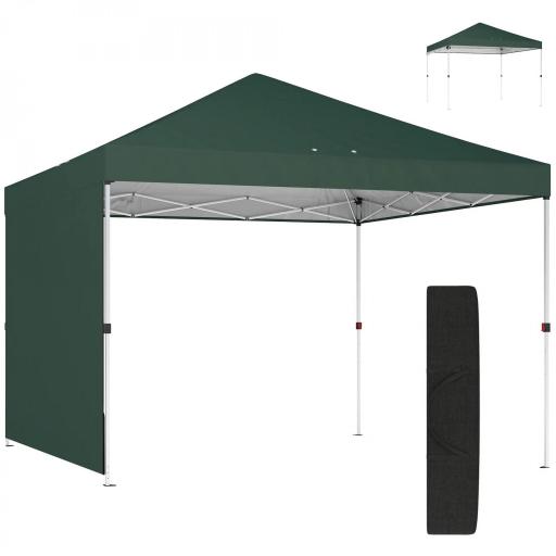 Carpa Plegable Pop-up 3x3 m con Pared Lateral UPF50+ Altura Ajustable Empuje Central Bolsa de Transporte Verde [9]