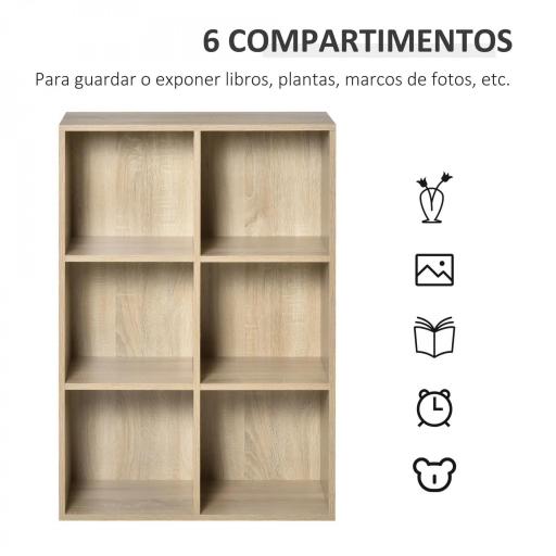 Estantería para Libros Estantes de Madera de 3 Niveles con 6 Cubos de Almacenaje para Sala de Estar Dormitorio Oficina 65,5x30x97,5 cm Roble [2]