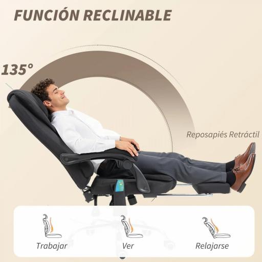 Silla de Oficina con 6 Puntos de Masaje Función de Calentamiento Reposapiés y Control Remoto 65x70x111-119 cm Negro [4]