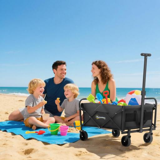 Carro de Jardín Plegable con Ruedas Asa Telescópica Ajustable Carga 120 kg para Campaña Compra 64x42x27 cm Negro [9]