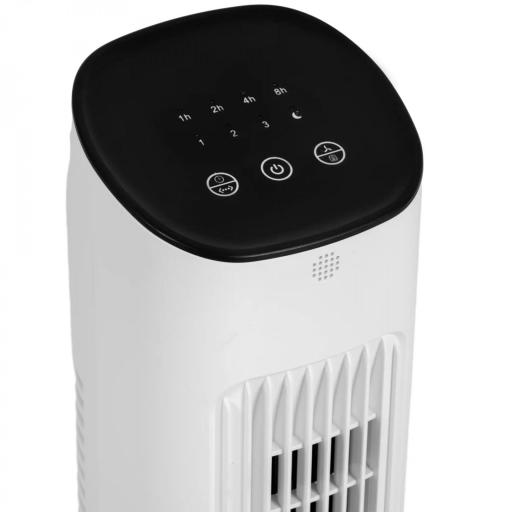 Ventilador de Torre 50W con Control Remoto 3 Velocidades Temporizador 15h Oscilación Pantalla LED 30x30x78 cm Blanco [7]
