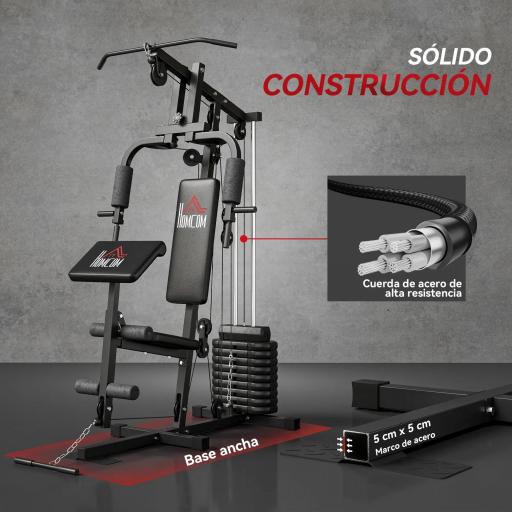 Máquina de Musculación con Pesas Ajustables de 45 kg Prensa de Pecho y Piernas Polea 135x103x210 cm Negro [4]