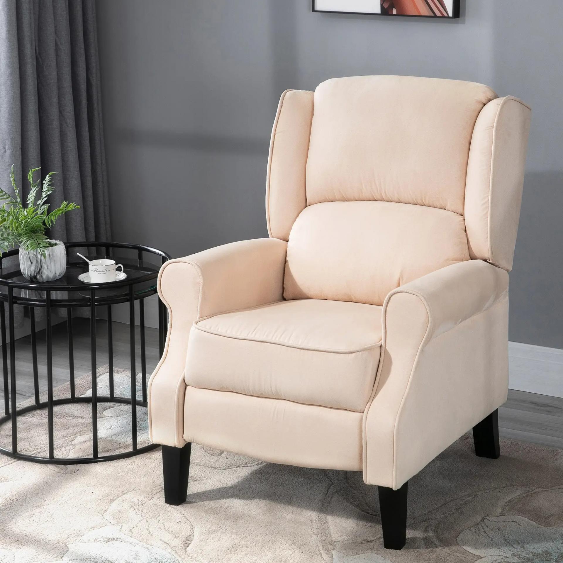 Sillón de Masaje Reclinable con Mando a Distancia 2 Zonas de Masaje y Tapizado en Tejido de Ante 78x83x101 cm Crema