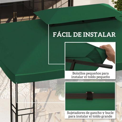 Toldo de Recambio 4x3 m con Techo Doble Orificios de Drenaje y Protección UV Solo Toldo NO Incluye Marco Verde [5]