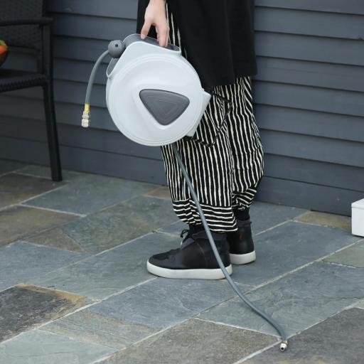 Carrete de Manguera de Aire Comprimido Automático de 10 m Conector de 1/4'' BSP Soporte para Pared Giratorio 180° Gris