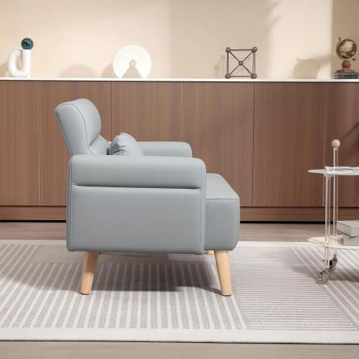 Sofá de 2 Plazas con Tapizado de Cuero Sintético Acolchado Grueso y Patas de Madera para Salón 117x78x78 cm Gris [7]