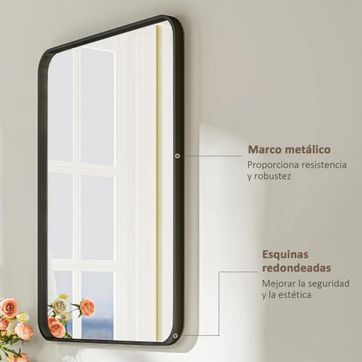 Espejo de Baño Rectangular con Marco Metálico Espejo Decorativo para Dormitorio Comedor o Entrada 60x80 cm Negro [7]