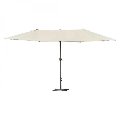 Sombrilla Doble para Jardín 455x265x238 cm Parasol Grande con Manivela Manual Resistente al Agua Protección Solar Crema [10]