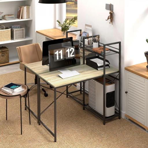 Escritorio de Estilo Industrial con Estantería Reversible Mesa de Estudio para Oficina Dormitorio 110x53x115,5 cm Roble [5]