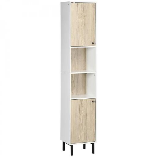 Columna de Baño con 6 Compartimentos para Ducha Aseo Dormitorio Estilo Moderno 31,5x30x169 cm Blanco y Roble [8]