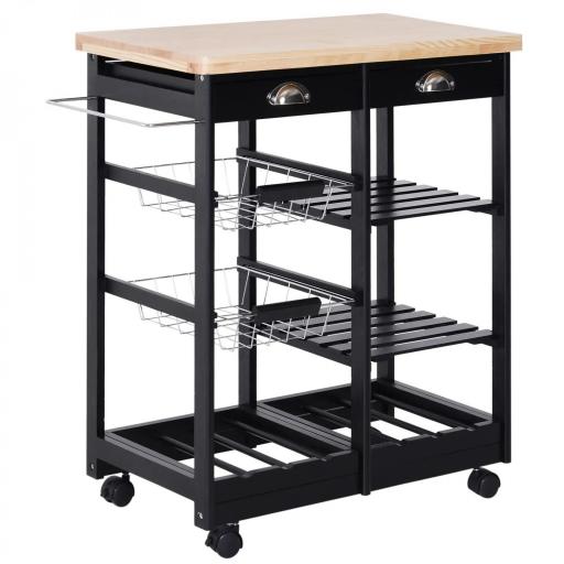 Carrito Auxiliar con Ruedas Carrito Verdulero Carro de Cocina con 2 Cajones 2 Cestas y 2 Estantes 74x37x76 cm Negro [8]
