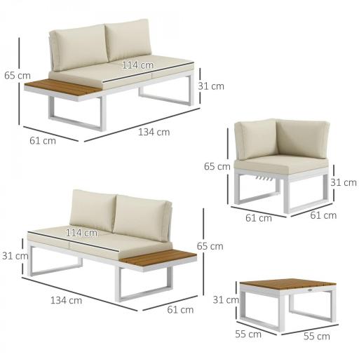 Juego de Muebles de Terraza Incluye 2 Sofás Dobles 1 Sofá Esquinero Reclinable y Mesa de Centro con Cojines Crema [1]