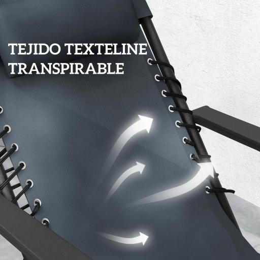 Set de 2 Tumbonas Jardín Exterior Plegables de Gravedad Cero con Mesa Auxiliar con Portavasos Reposacabezas Gris [5]