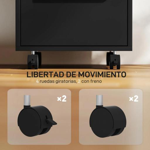 Cajonera de Escritorio con 3 Cajones Ruedas Cerradura y 2 Llaves para Estudio Salón 40x40x63,5 cm Negro [6]