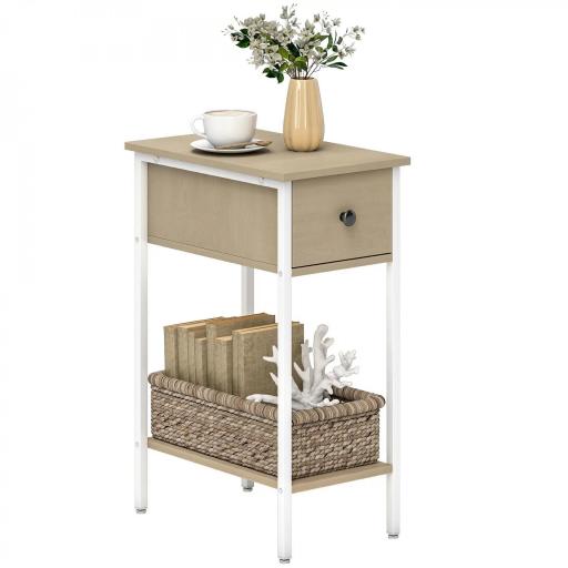 Mesa Auxiliar Estrecha con Cajón Estante Abierto y Estructura Metálica para Salón Dormitorio 25x39,8x58,2 cm Natural [10]