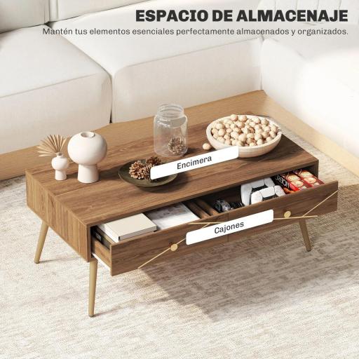 Mesa de Centro con 2 Cajones y Patas de Acero para Sala de Estar Dormitorio 100x50x41 cm Marrón [3]