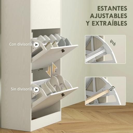 Zapatero con 3 Puertas Abatibles Estantes Ajustables y Diseño Compacto 47x28x115 cm Blanco Veteado [4]