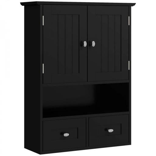 Armario de Baño de Pared Armario Colgante Mueble Suspendido de Baño con 2 Puertas y 2 Cajones 50,8x17,8x66 cm Negro [10]