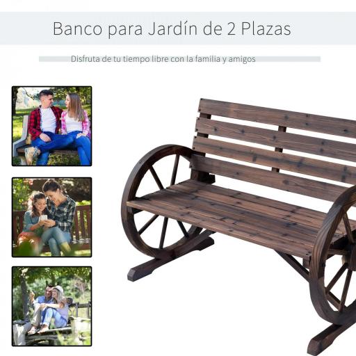 Banco de Madera para Exteriores con Apoyabrazos en Forma de Rueda Aspecto Envejecido Jardín Balcón Terraza 105,5x59x75 cm Marrón Rústico [4]
